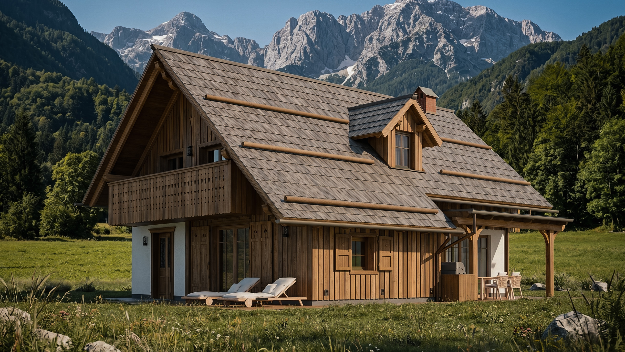 Architectural visualisation of the new Alpine SPA Chalet by Lake Bohinj, part of Chalet Collection by Privillage Stare.